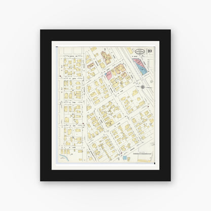 Old map wall art mockup — black gallery frame with white mat — Sanborn Fire Insurance Map from Ishpeming, Marquette County, Michigan (1911), Sheet #0010