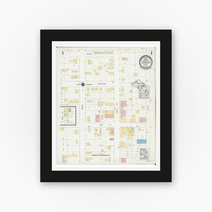 Old map wall art mockup — black gallery frame with white mat — Sanborn Fire Insurance Map from Lexington, Sanilac County, Michigan (1924) - Complete Map Set