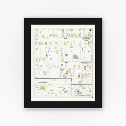 Old map wall art mockup — black gallery frame with white mat — Sanborn Fire Insurance Map from Milford Center, Union County, Ohio (1901), Sheet #0002