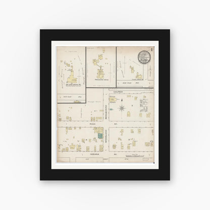 Old map wall art mockup — black gallery frame with white mat — Sanborn Fire Insurance Map from De Land, Volusia County, Florida (1885) - Complete Map Set