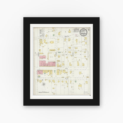Old map wall art mockup — black gallery frame with white mat — Sanborn Fire Insurance Map from Nacogdoches, Nacogdoches County, Texas (1896) - Complete Map Set