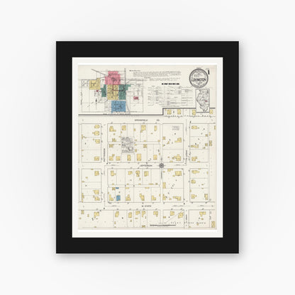 Old map wall art mockup — black gallery frame with white mat — Sanborn Fire Insurance Map from Lovington, Moultrie County, Illinois (1922) - Complete Map Set
