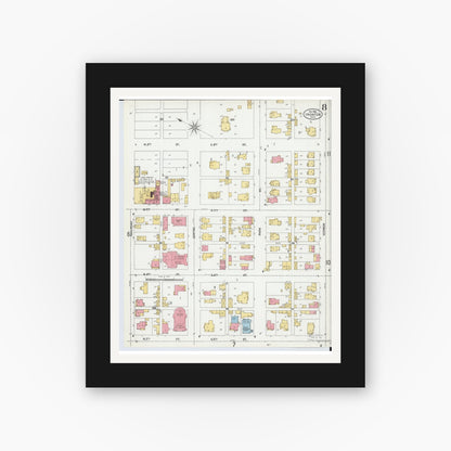 Old map wall art mockup — black gallery frame with white mat — Sanborn Fire Insurance Map from Ironton, Lawrence County, Ohio (1900), Sheet #0008