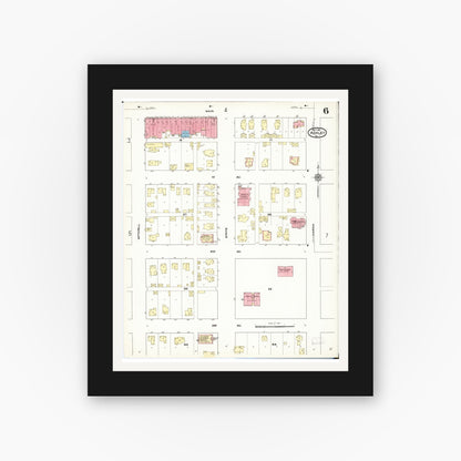 Old map wall art mockup — black gallery frame with white mat — Sanborn Fire Insurance Map from Ackley, Hardin and Franklin Counties, Iowa (1911), Sheet #0006