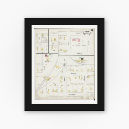 Old map wall art mockup — black gallery frame with white mat — Sanborn Fire Insurance Map from Greenview, Menard County, Illinois (1893), Sheet #0002