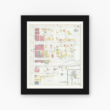 Old map wall art mockup — black gallery frame with white mat — Sanborn Fire Insurance Map from Wabash, Wabash County, Indiana (1901), Sheet #0009
