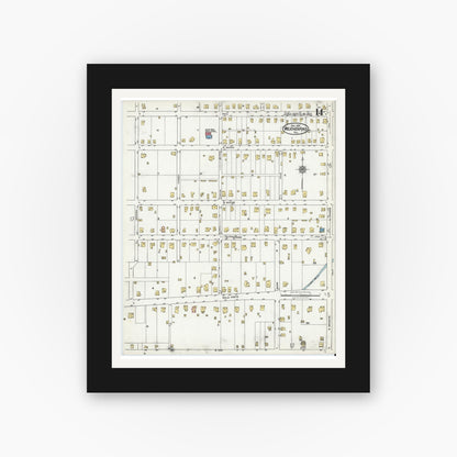 Old map wall art mockup — black gallery frame with white mat — Sanborn Fire Insurance Map from Weatherford, Parker County, Texas (1921), Sheet #0014