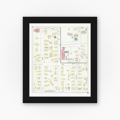 Old map wall art mockup — black gallery frame with white mat — Sanborn Fire Insurance Map from Allegan, Allegan County, Michigan (1911), Sheet #0003