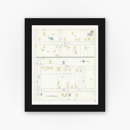 Old map wall art mockup — black gallery frame with white mat — Sanborn Fire Insurance Map from Newark, Wayne County, New York (1912), Sheet #0024
