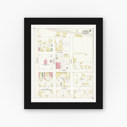 Old map wall art mockup — black gallery frame with white mat — Sanborn Fire Insurance Map from Afton, Union County, Iowa (1893), Sheet #0002