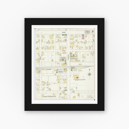 Old map wall art mockup — black gallery frame with white mat — Sanborn Fire Insurance Map from Saint Paris, Champaign County, Ohio (1901), Sheet #0003