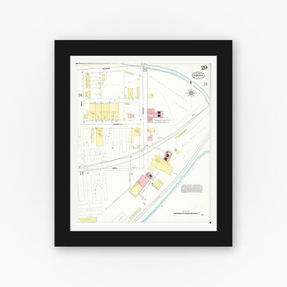 Old map wall art mockup — black gallery frame with white mat — Sanborn Fire Insurance Map from Fort Madison, Lee County, Iowa (1907), Sheet #0029