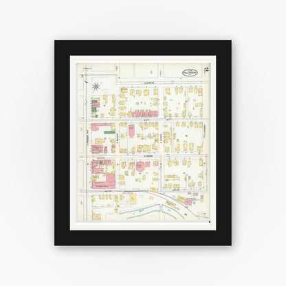 Old map wall art mockup — black gallery frame with white mat — Sanborn Fire Insurance Map from Philipsburg, Centre County, Pennsylvania (1904), Sheet #0002