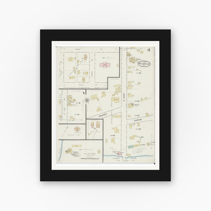 Old map wall art mockup — black gallery frame with white mat — Sanborn Fire Insurance Map from Neillsville, Clark County, Wisconsin (1887), Sheet #0004