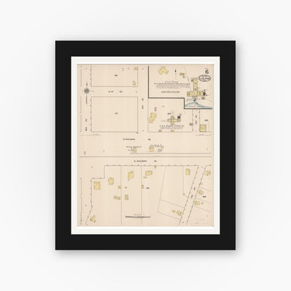 Old map wall art mockup — black gallery frame with white mat — Sanborn Fire Insurance Map from Luling, Caldwell County, Texas (1921), Sheet #0006