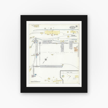 Old map wall art mockup — black gallery frame with white mat — Sanborn Fire Insurance Map from Washington, Warren County, New Jersey (1914), Sheet #0021