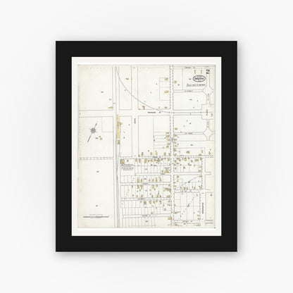 Old map wall art mockup — black gallery frame with white mat — Sanborn Fire Insurance Map from Ormond, Volusia County, Florida (1921), Sheet #0002