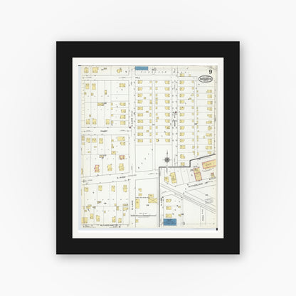 Old map wall art mockup — black gallery frame with white mat — Sanborn Fire Insurance Map from Ironwood, Gogebic County, Michigan (1921), Sheet #0009