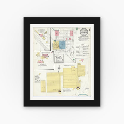 Old map wall art mockup — black gallery frame with white mat — Sanborn Fire Insurance Map from Pleasant Hill, Cass County, Missouri (1913) - Complete Map Set