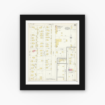 Old map wall art mockup — black gallery frame with white mat — Sanborn Fire Insurance Map from Sullivan, Sullivan County, Indiana (1913), Sheet #0013