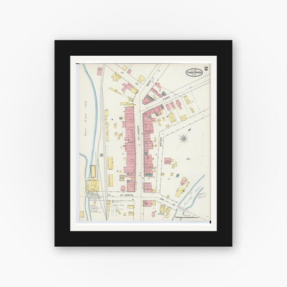 Old map wall art mockup — black gallery frame with white mat — Sanborn Fire Insurance Map from Three Rivers, Saint Joseph County, Michigan (1893), Sheet #0002