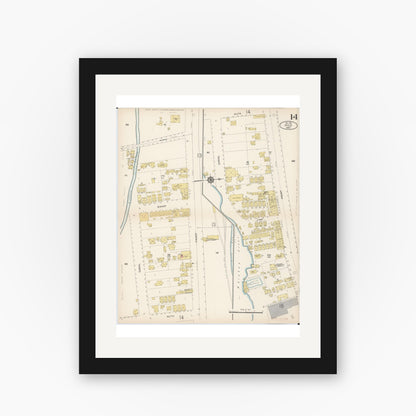 Old map wall art mockup — black gallery frame with white mat — Sanborn Fire Insurance Map from Hilo, Hawaii County, Hawaii (1914), Sheet #0014