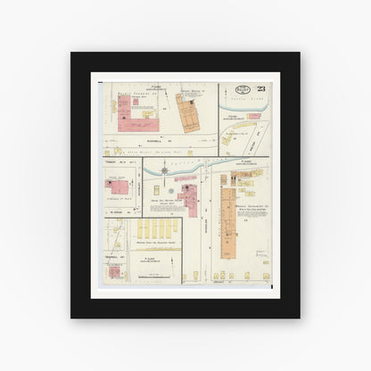 Old map wall art mockup — black gallery frame with white mat — Sanborn Fire Insurance Map from Beloit, Rock County, Wisconsin (1915), Sheet #0023