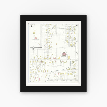 Old map wall art mockup — black gallery frame with white mat — Sanborn Fire Insurance Map from Wilmington, Clinton County, Ohio (1933), Sheet #0004