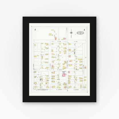 Old map wall art mockup — black gallery frame with white mat — Sanborn Fire Insurance Map from New Carlisle, Clarke County, Ohio (1926), Sheet #0004