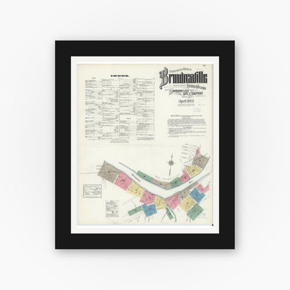Old map wall art mockup — black gallery frame with white mat — Sanborn Fire Insurance Map from Brownsville, Fayette County, Pennsylvania (1913) - Complete Map Set