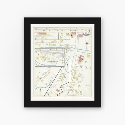 Old map wall art mockup — black gallery frame with white mat — Sanborn Fire Insurance Map from Waynesburg, Greene County, Pennsylvania (1918), Sheet #0008