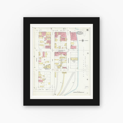 Old map wall art mockup — black gallery frame with white mat — Sanborn Fire Insurance Map from Manitowoc, Manitowoc County, Wisconsin (1912), Sheet #0011