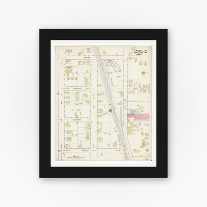 Old map wall art mockup — black gallery frame with white mat — Sanborn Fire Insurance Map from Weldon, Halifax County, North Carolina (1915), Sheet #0002