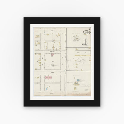 Old map wall art mockup — black gallery frame with white mat — Sanborn Fire Insurance Map from Colorado, Mitchell County, Texas (1886), Sheet #0003