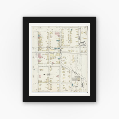 Old map wall art mockup — black gallery frame with white mat — Sanborn Fire Insurance Map from Indiana, Indiana County, Pennsylvania (1887), Sheet #0002