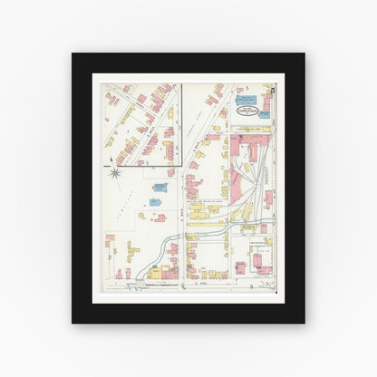 Old map wall art mockup — black gallery frame with white mat — Sanborn Fire Insurance Map from Chambersburg, Franklin County, Pennsylvania (1904), Sheet #0005