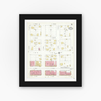 Old map wall art mockup — black gallery frame with white mat — Sanborn Fire Insurance Map from Bryan, Brazos County, Texas (1912), Sheet #0006