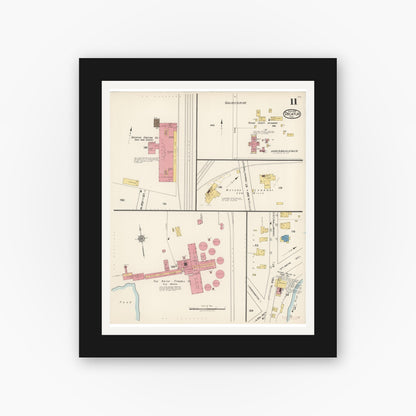 Old map wall art mockup — black gallery frame with white mat — Sanborn Fire Insurance Map from Decatur, Adams County, Indiana (1922), Sheet #0011