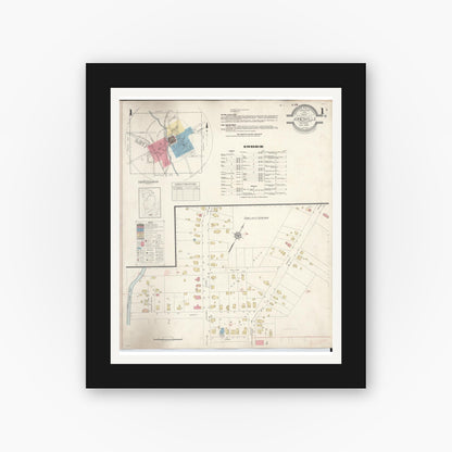 Old map wall art mockup — black gallery frame with white mat — Sanborn Fire Insurance Map from Jonesville, Hillsdale County, Michigan (1938) - Complete Map Set