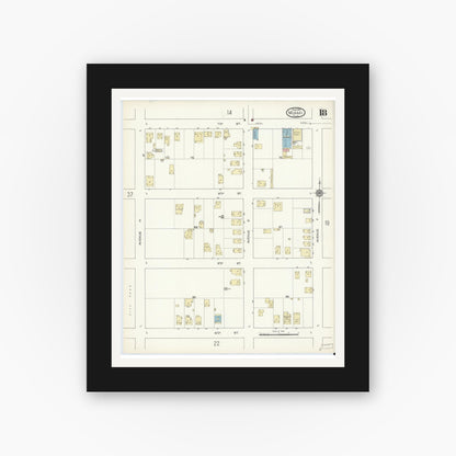 Old map wall art mockup — black gallery frame with white mat — Sanborn Fire Insurance Map from Miami, Dade County, Florida (1914), Sheet #0018