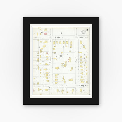Old map wall art mockup — black gallery frame with white mat — Sanborn Fire Insurance Map from Canton, Fulton County, Illinois (1909), Sheet #0013