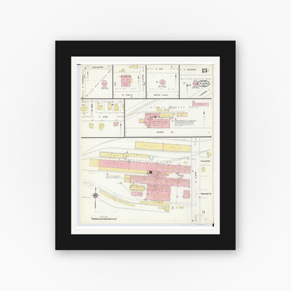 Old map wall art mockup — black gallery frame with white mat — Sanborn Fire Insurance Map from Albion, Calhoun County, Michigan (1913), Sheet #0013