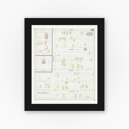 Old map wall art mockup — black gallery frame with white mat — Sanborn Fire Insurance Map from Fergus Falls, Otter Tail County, Minnesota (1896), Sheet #0010