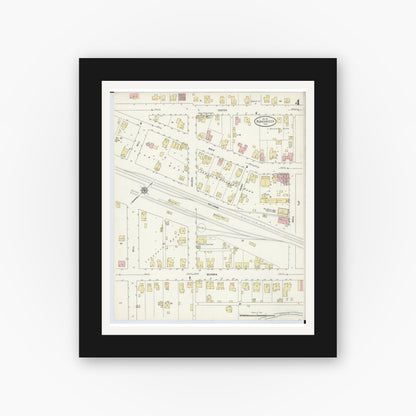 Old map wall art mockup — black gallery frame with white mat — Sanborn Fire Insurance Map from Blanchester, Clinton County, Ohio (1911), Sheet #0004