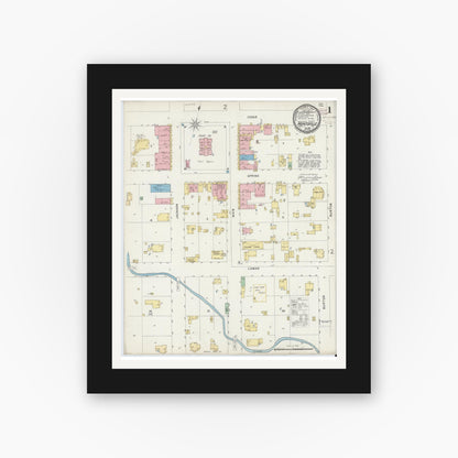 Old map wall art mockup — black gallery frame with white mat — Sanborn Fire Insurance Map from Huntsville, Walker County, Texas (1896) - Complete Map Set