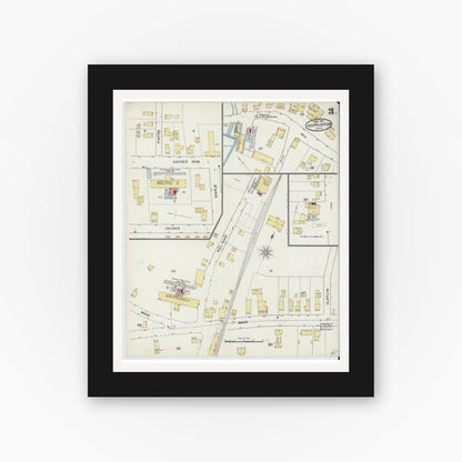Old map wall art mockup — black gallery frame with white mat — Sanborn Fire Insurance Map from Hopkinton, Middlesex County, Massachusetts (1894), Sheet #0003