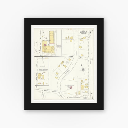 Old map wall art mockup — black gallery frame with white mat — Sanborn Fire Insurance Map from Los Gatos, Santa Clara County, California (1908), Sheet #0003