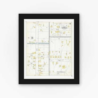 Old map wall art mockup — black gallery frame with white mat — Sanborn Fire Insurance Map from Braidwood, Will County, Illinois (1907), Sheet #0005
