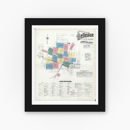 Old map wall art mockup — black gallery frame with white mat — Sanborn Fire Insurance Map from Bellevue, Huron And Sandusky County, Ohio (1911), Sheet #0001