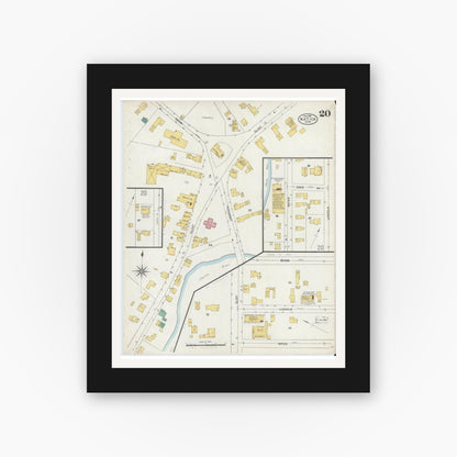 Old map wall art mockup — black gallery frame with white mat — Sanborn Fire Insurance Map from Natick, Middlesex County, Massachusetts (1904), Sheet #0020